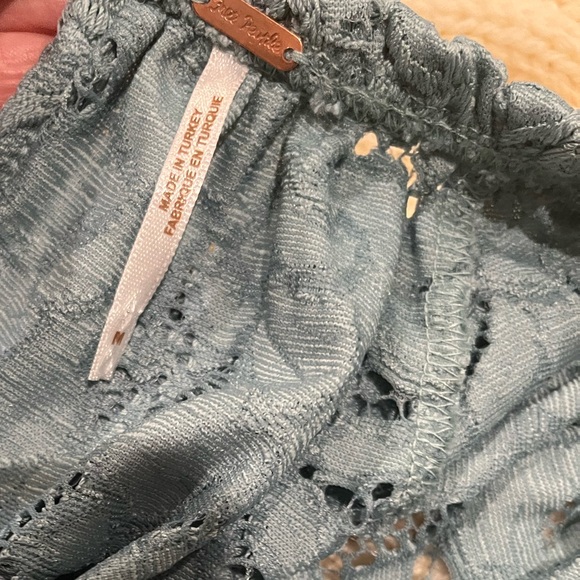 Free People Olivia Lace puff sleeve blue green lace blouse top shirt size medium - Picture 6 of 9